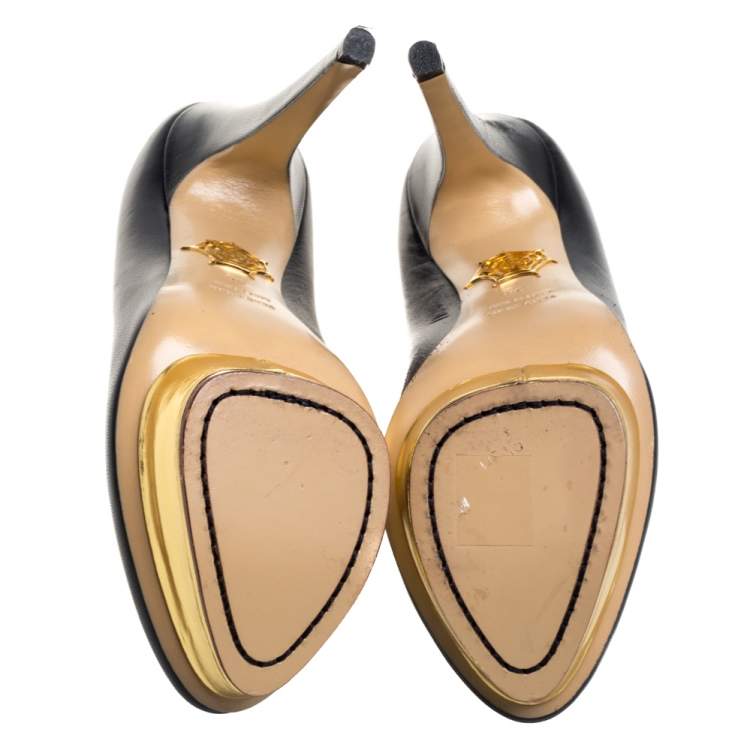 Pre Owned Charlotte Olympia Black Leather Dolly Platform Pumps Size 38