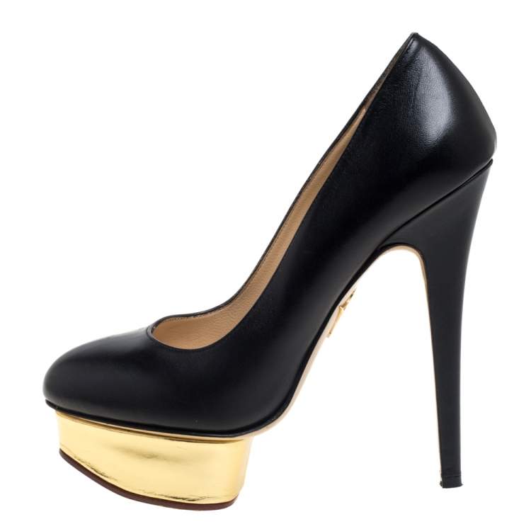 Pre Owned Charlotte Olympia Black Leather Dolly Platform Pumps Size 38