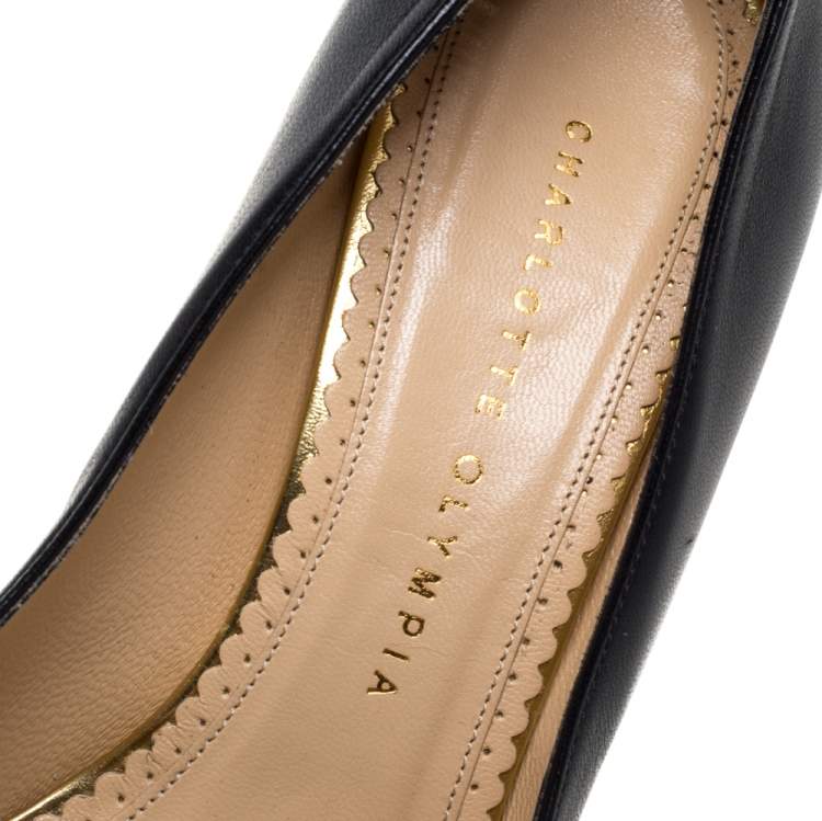 Pre Owned Charlotte Olympia Black Leather Dolly Platform Pumps Size 38