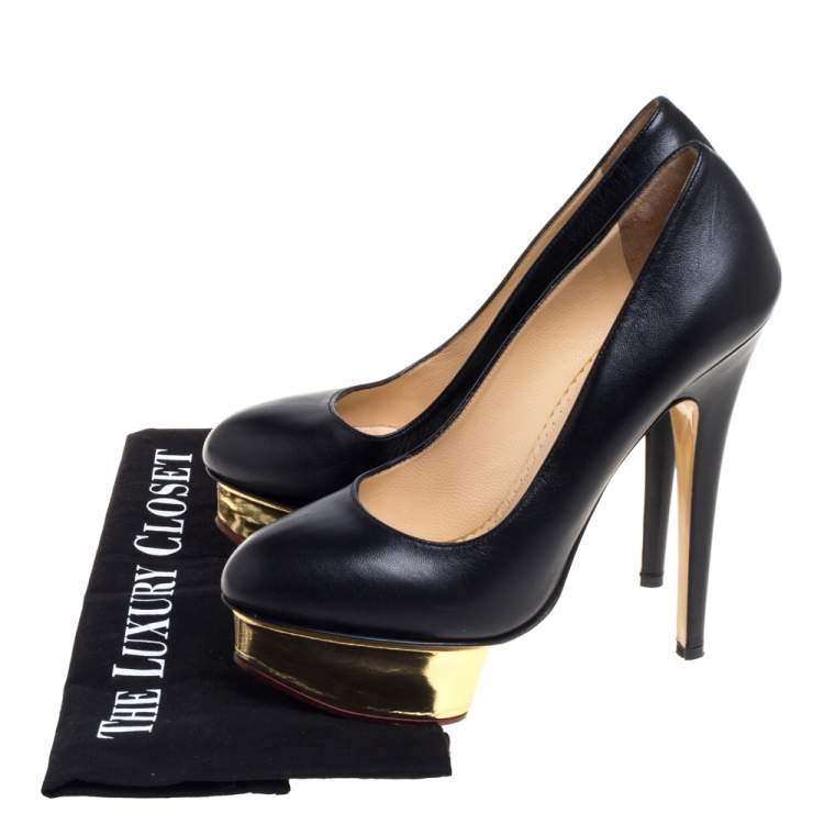 Pre Owned Charlotte Olympia Black Leather Dolly Platform Pumps Size 38