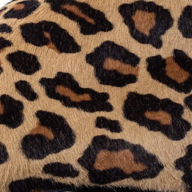 Pre Owned Charlotte Olympia Leopard Print Calf Hair Lucinda Platform Ankle Boots Size 37.5