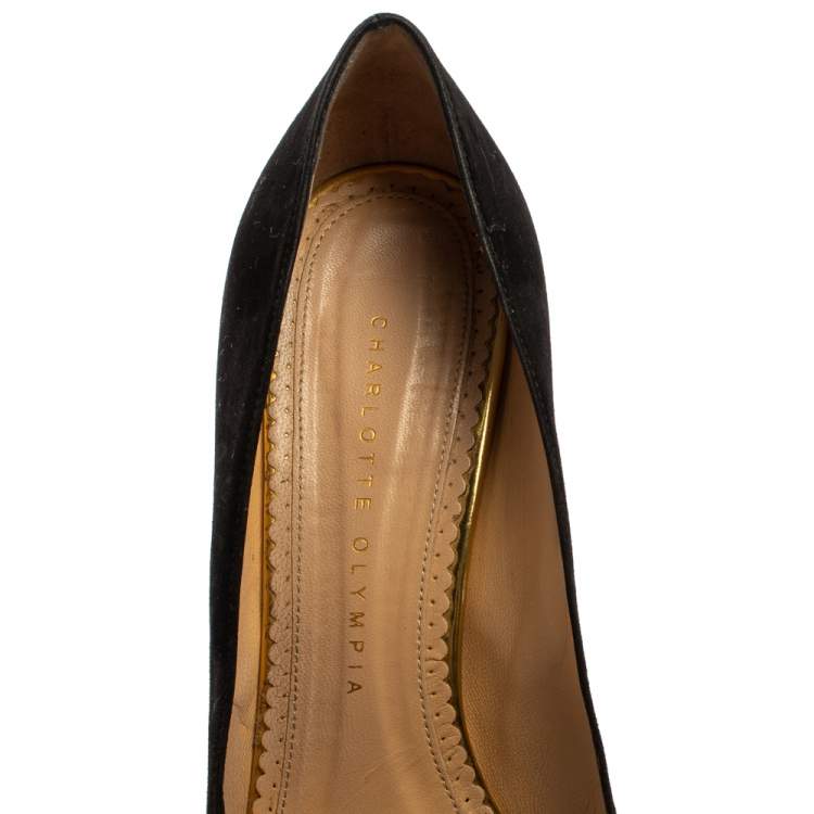Pre Owned Charlotte Olympia Black Suede Dolly Platform Pumps Size 38.5