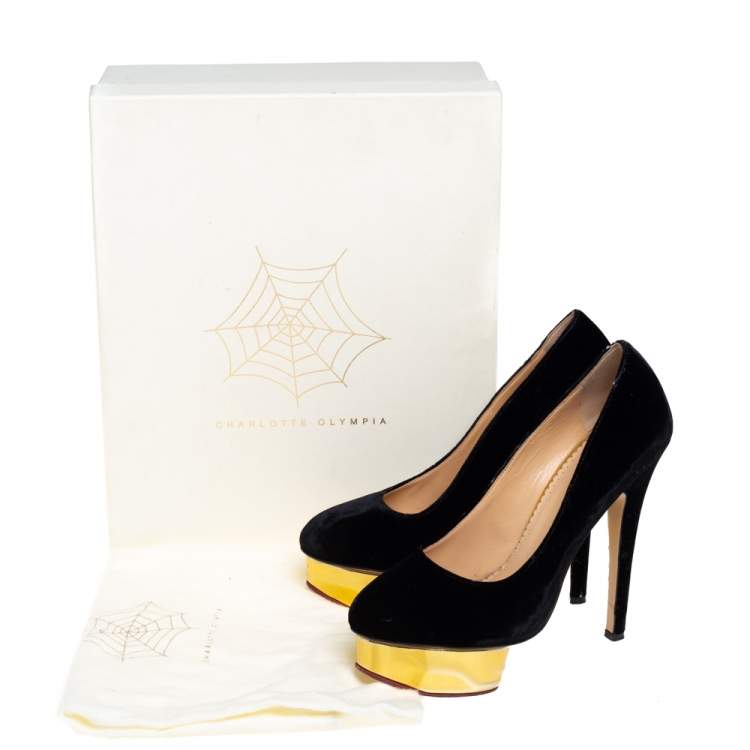 Pre Owned Charlotte Olympia Black Velvet Dolly Pumps Size 38