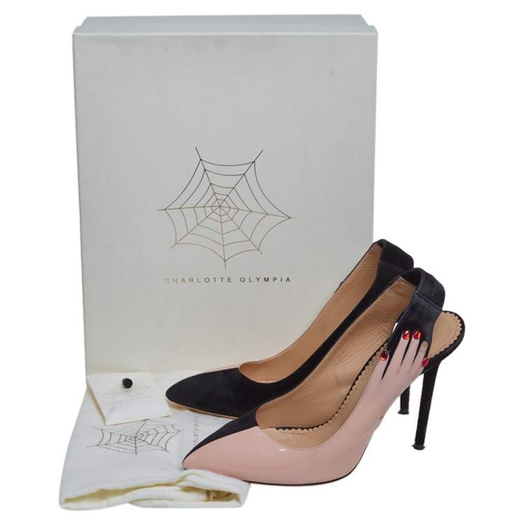 مملوكة مسبقًا Charlotte Olympia Beige/Black Patent Leather And Suede Slingback Pumps Size 40