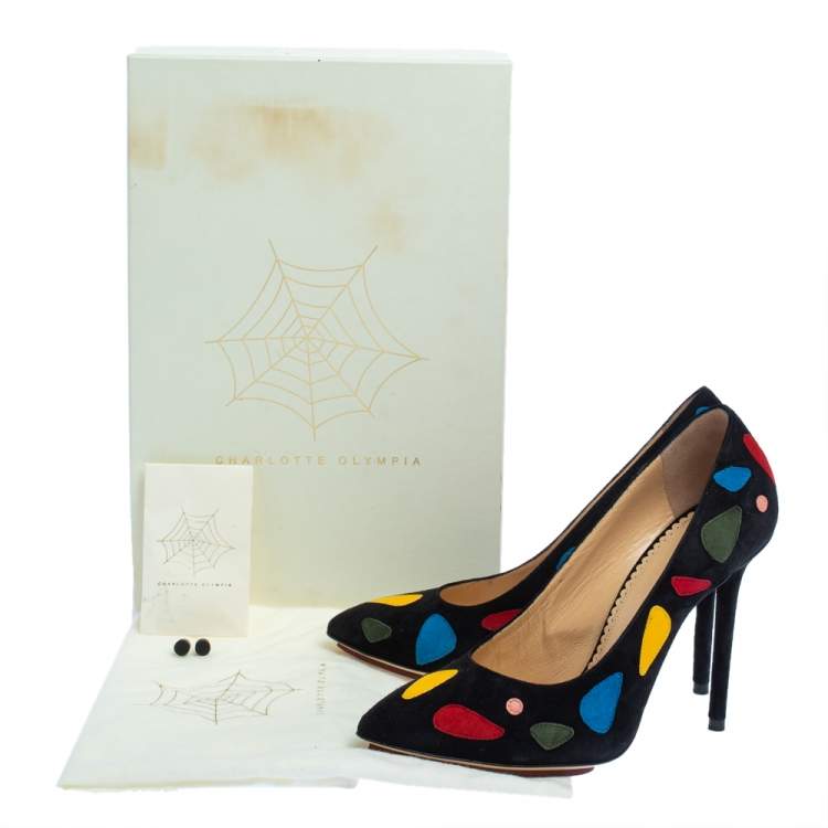 Pre Owned Charlotte Olympia Black Suede Modern Monroe Pumps Size 38