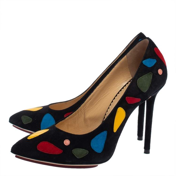Pre Owned Charlotte Olympia Black Suede Modern Monroe Pumps Size 38