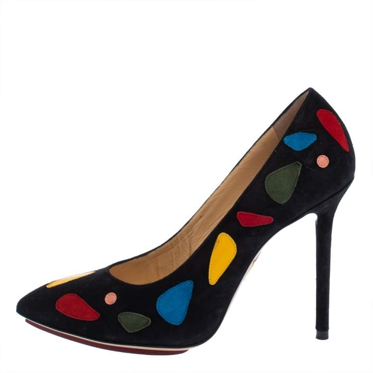 Pre Owned Charlotte Olympia Black Suede Modern Monroe Pumps Size 38