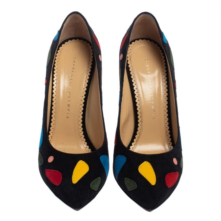 Pre Owned Charlotte Olympia Black Suede Modern Monroe Pumps Size 38