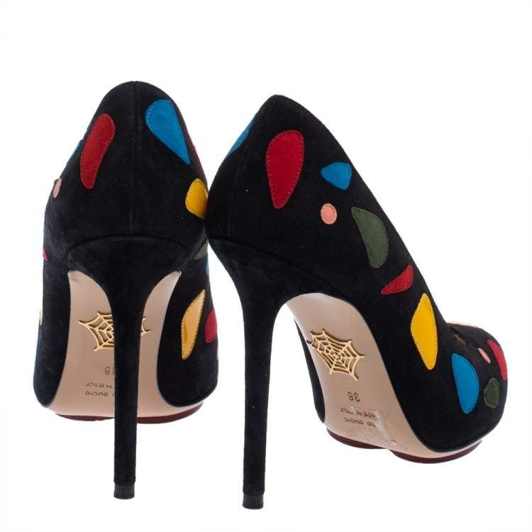 Pre Owned Charlotte Olympia Black Suede Modern Monroe Pumps Size 38