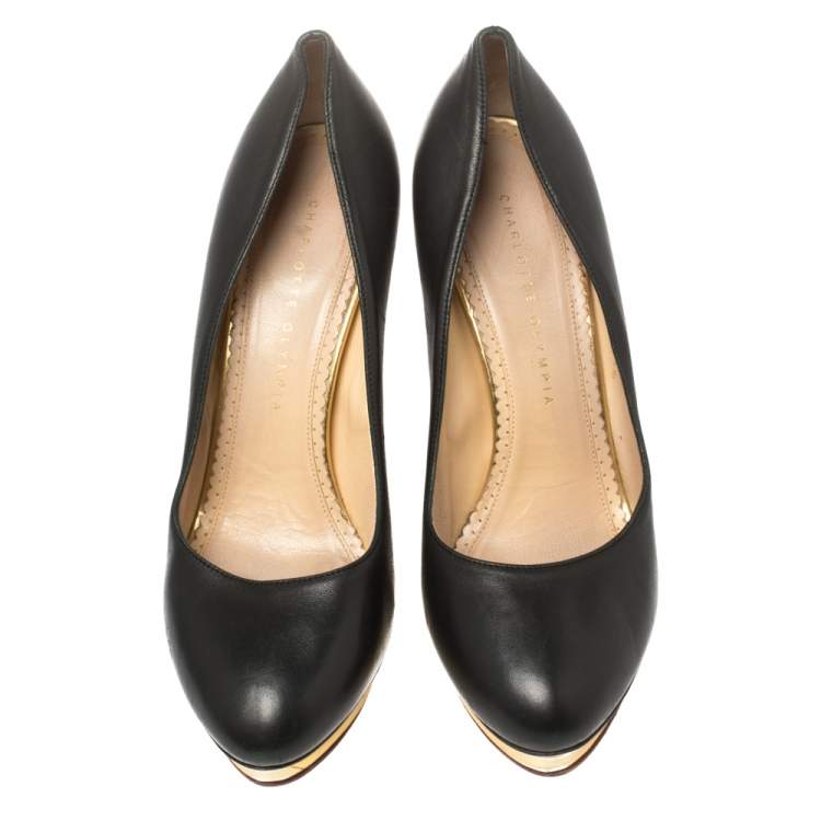 Pre Owned Charlotte Olympia Black Dolly Platform Pumps Size 39.5