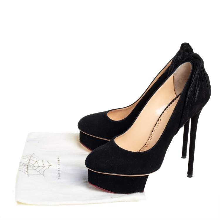 مملوكة مسبقًا Charlotte Olympia Black Suede And Fabric Eccentric Josephine Knot Detail Platform Pumps Size 37