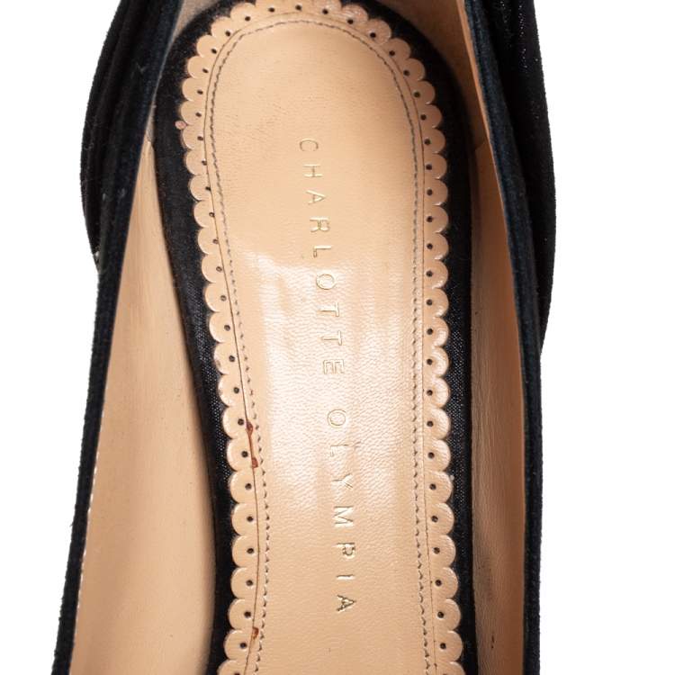 مملوكة مسبقًا Charlotte Olympia Black Suede And Fabric Eccentric Josephine Knot Detail Platform Pumps Size 37