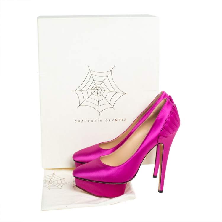 Pre Owned Charlotte Olympia Pink Satin Paloma Fan Pleat Platform Pumps Size 38