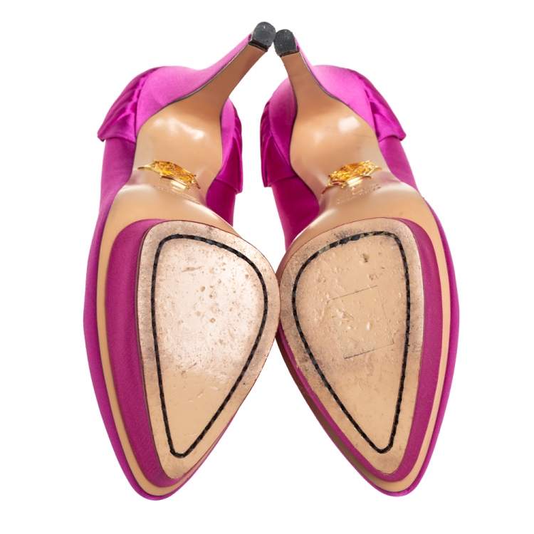 Pre Owned Charlotte Olympia Pink Satin Paloma Fan Pleat Platform Pumps Size 38