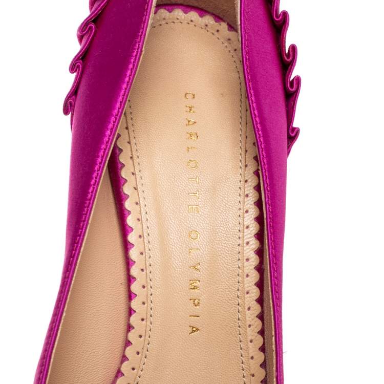 Pre Owned Charlotte Olympia Pink Satin Paloma Fan Pleat Platform Pumps Size 38