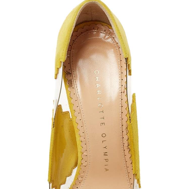 Pre Owned Charlotte Olympia Yellow PVC and Suede Montana Pumps Size 35