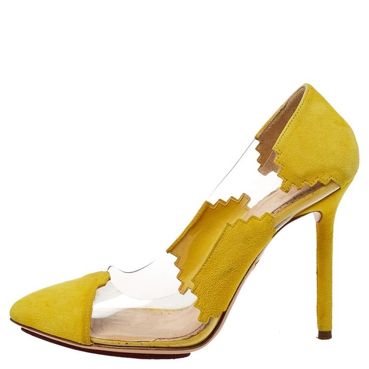 Pre Owned Charlotte Olympia Yellow PVC and Suede Montana Pumps Size 35