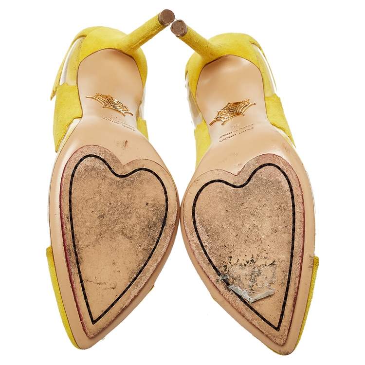 Pre Owned Charlotte Olympia Yellow PVC and Suede Montana Pumps Size 35