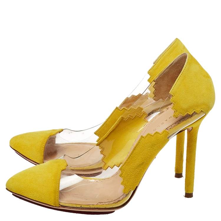 Pre Owned Charlotte Olympia Yellow PVC and Suede Montana Pumps Size 35