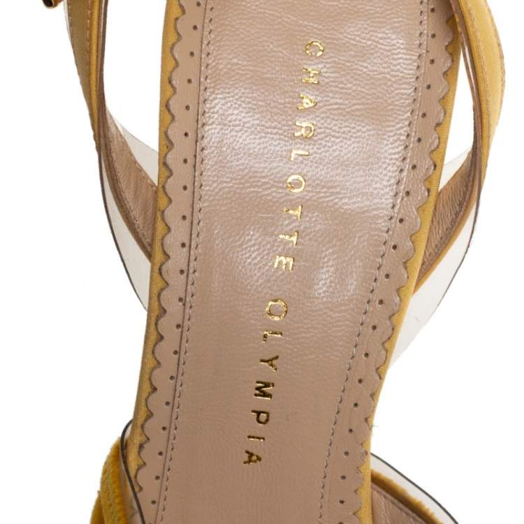 Pre Owned Charlotte Olympia Yellow Velvet And Fabric Knot Platform Ankle Strap Sandals Size 40