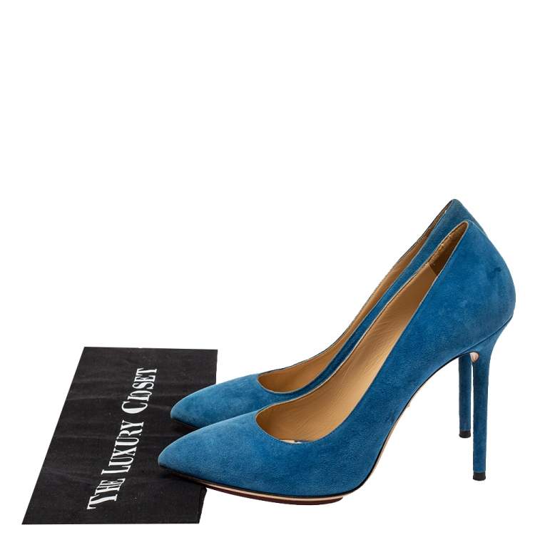 Pre Owned Charlotte Olympia Blue Suede Monroe Pointed Toe Pumps Size 39