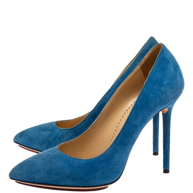 Pre Owned Charlotte Olympia Blue Suede Monroe Pointed Toe Pumps Size 39