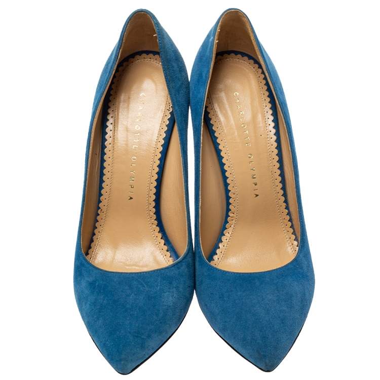Pre Owned Charlotte Olympia Blue Suede Monroe Pointed Toe Pumps Size 39
