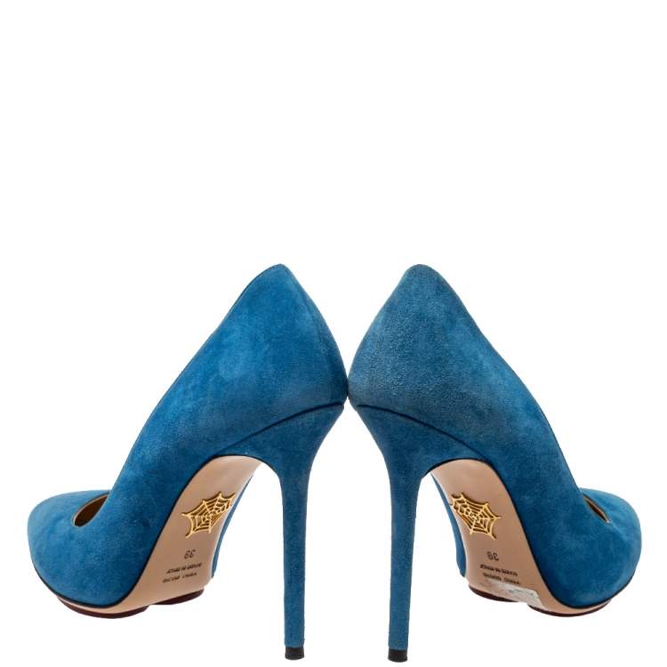 Pre Owned Charlotte Olympia Blue Suede Monroe Pointed Toe Pumps Size 39