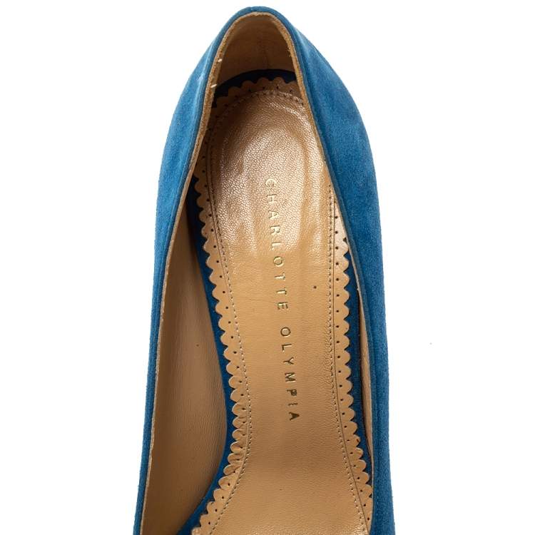 Pre Owned Charlotte Olympia Blue Suede Monroe Pointed Toe Pumps Size 39