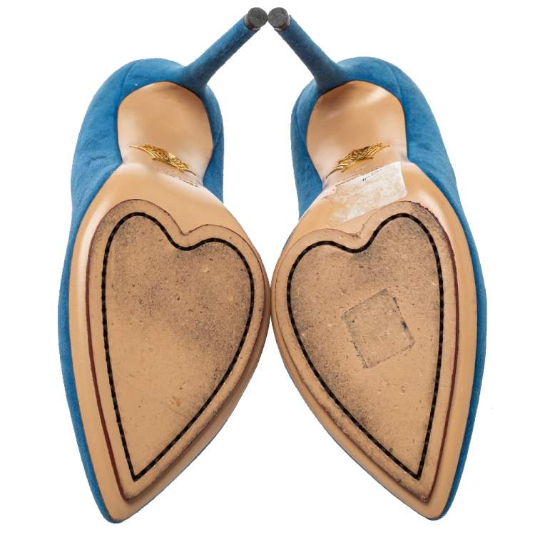 Pre Owned Charlotte Olympia Blue Suede Monroe Pointed Toe Pumps Size 39