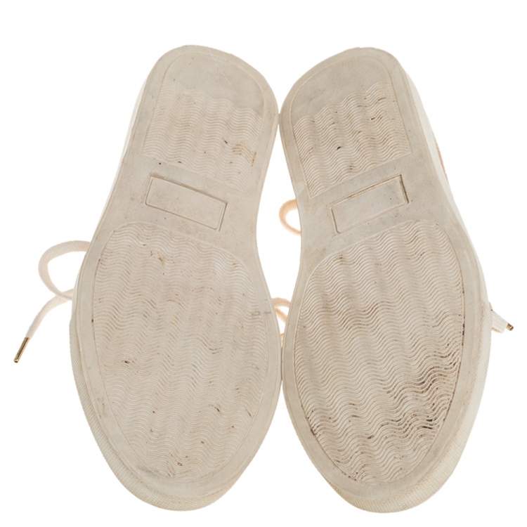 Pre Owned Charlotte Olympia Peach Satin Web Low Top Sneakers Size 36.5