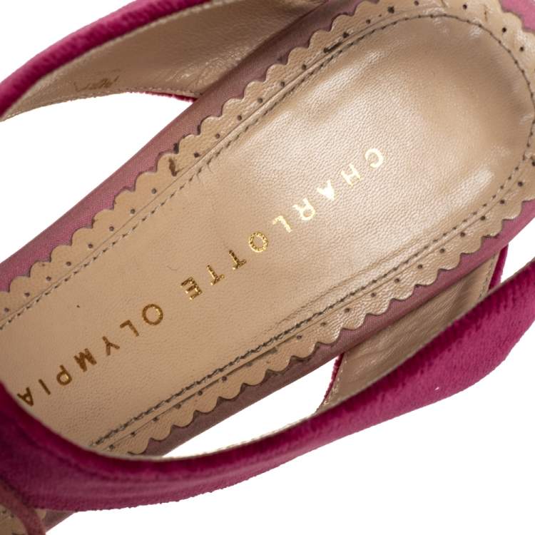 Pre Owned Charlotte Olympia Pink Suede Lace Up Platform Sandals Size 39.5