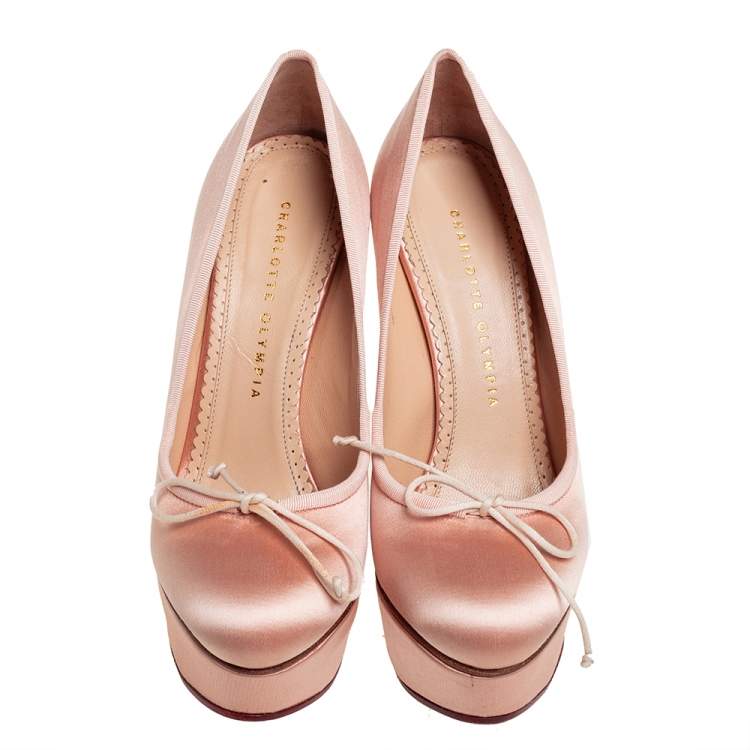 Pre Owned Charlotte Olympic Pink Satin Platform Pumps Size 37.5