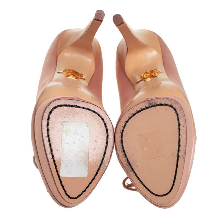Pre Owned Charlotte Olympic Pink Satin Platform Pumps Size 37.5