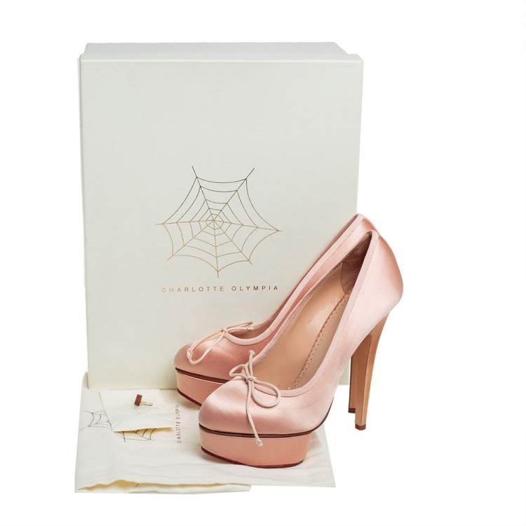 Pre Owned Charlotte Olympic Pink Satin Platform Pumps Size 37.5