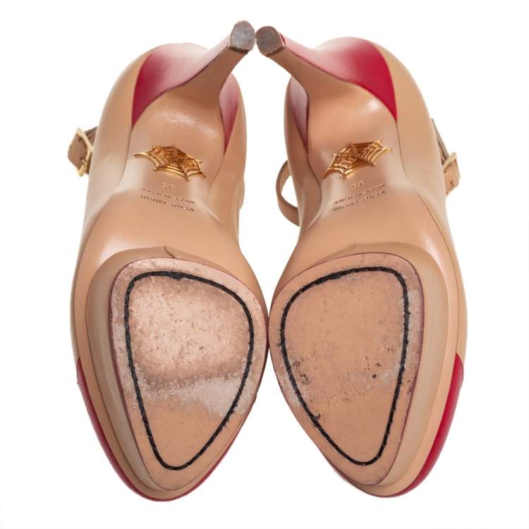 Pre Owned Charlotte Olympia Beige Leather Kiss Me Dolores! Pumps Size 35