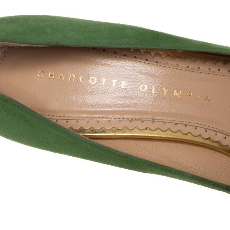 Pre Owned Charlotte Olympia Green Suede Dolly Platform Pumps Size 36.5