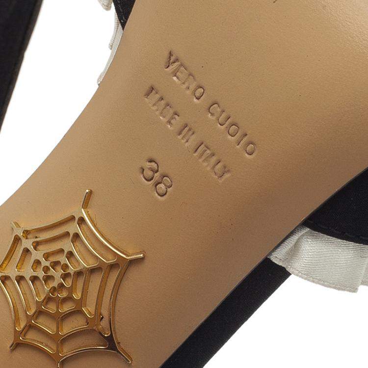 مملوكة مسبقًا Charlotte Olympia Black Satin Masquerade Ankle Strap Platform Sandals Size 38