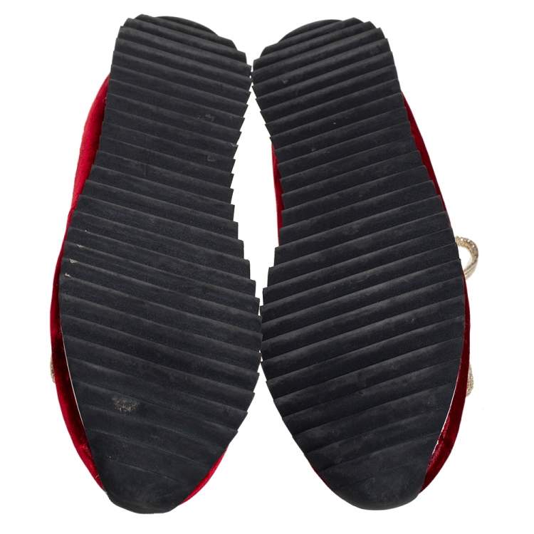 Pre Owned Charlotte Olympia Red Velvet Dragon Sneakers Size 38 