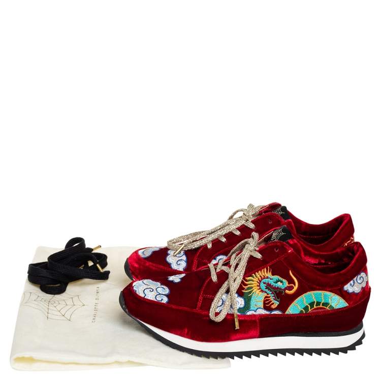 Pre Owned Charlotte Olympia Red Velvet Dragon Sneakers Size 38 