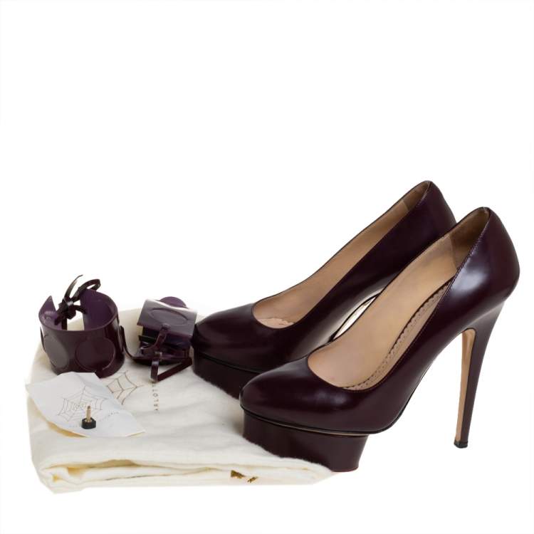 Pre Owned Charlotte Olympia Burgundy Leather Dolly Platform Pumps Size 37