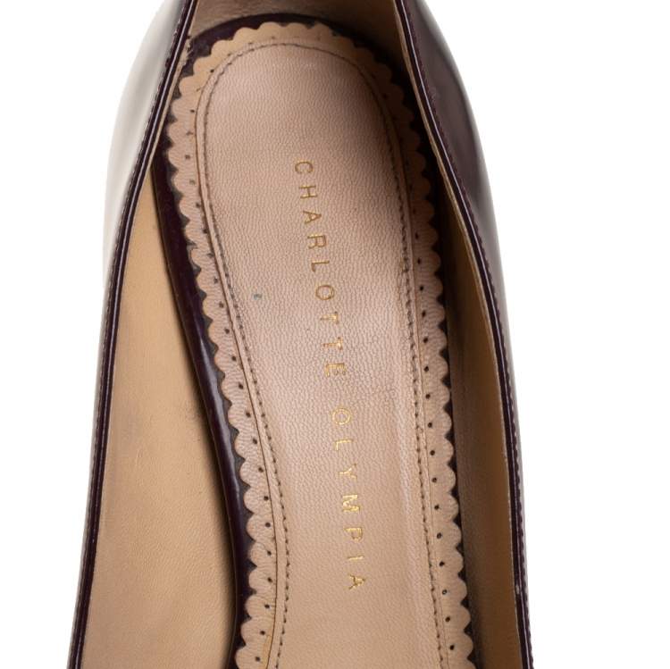Pre Owned Charlotte Olympia Burgundy Leather Dolly Platform Pumps Size 37