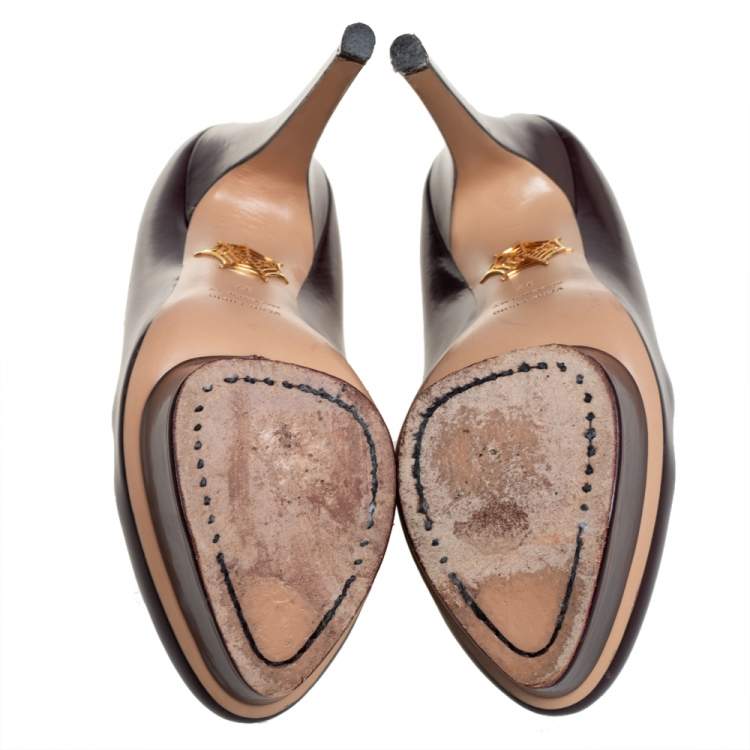 Pre Owned Charlotte Olympia Burgundy Leather Dolly Platform Pumps Size 37