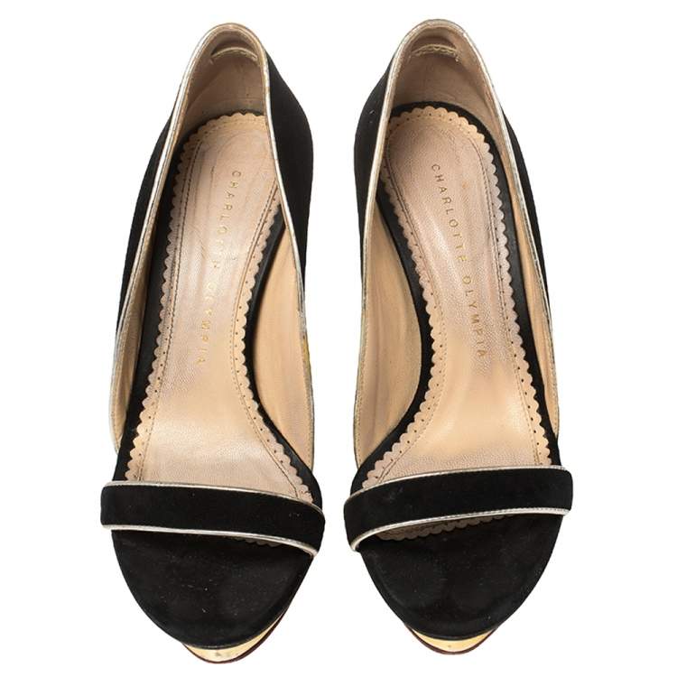 Pre Owned Charlotte Olympia Black Suede Christine Open Toe Sandals Size 36.5