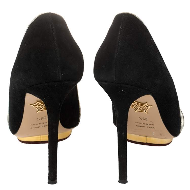 Pre Owned Charlotte Olympia Black Suede Christine Open Toe Sandals Size 36.5