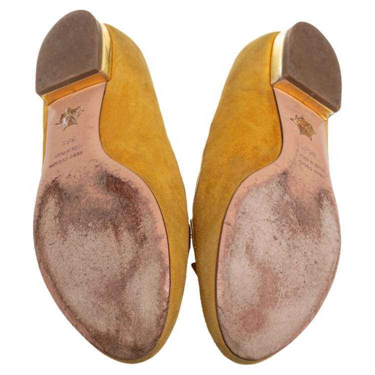 Pre Owned Charlotte Olympia Yellow Suede Ballet Flats Size 36.5
