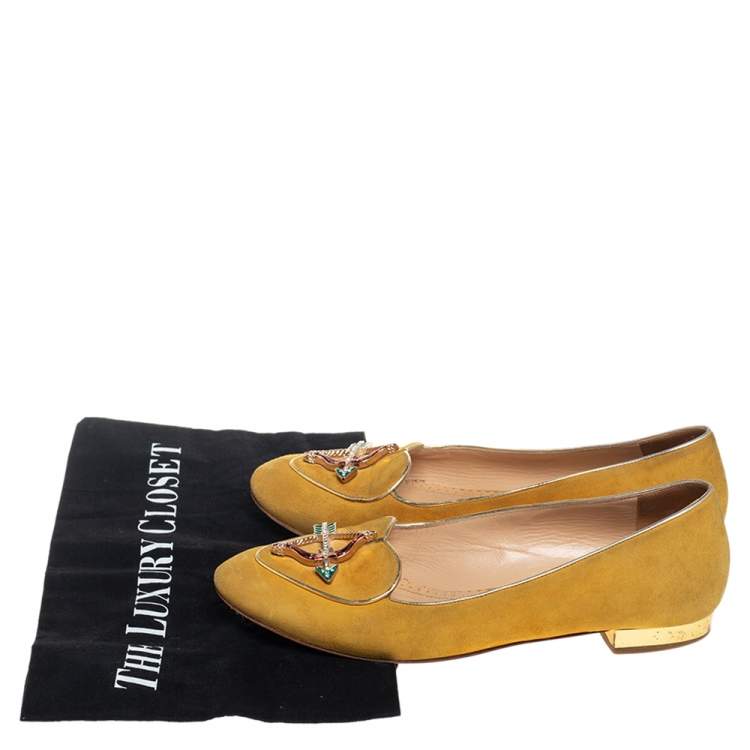Pre Owned Charlotte Olympia Yellow Suede Ballet Flats Size 36.5