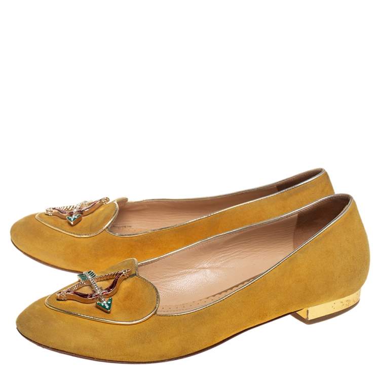 Pre Owned Charlotte Olympia Yellow Suede Ballet Flats Size 36.5