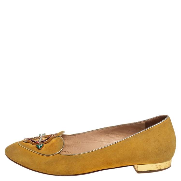 Pre Owned Charlotte Olympia Yellow Suede Ballet Flats Size 36.5
