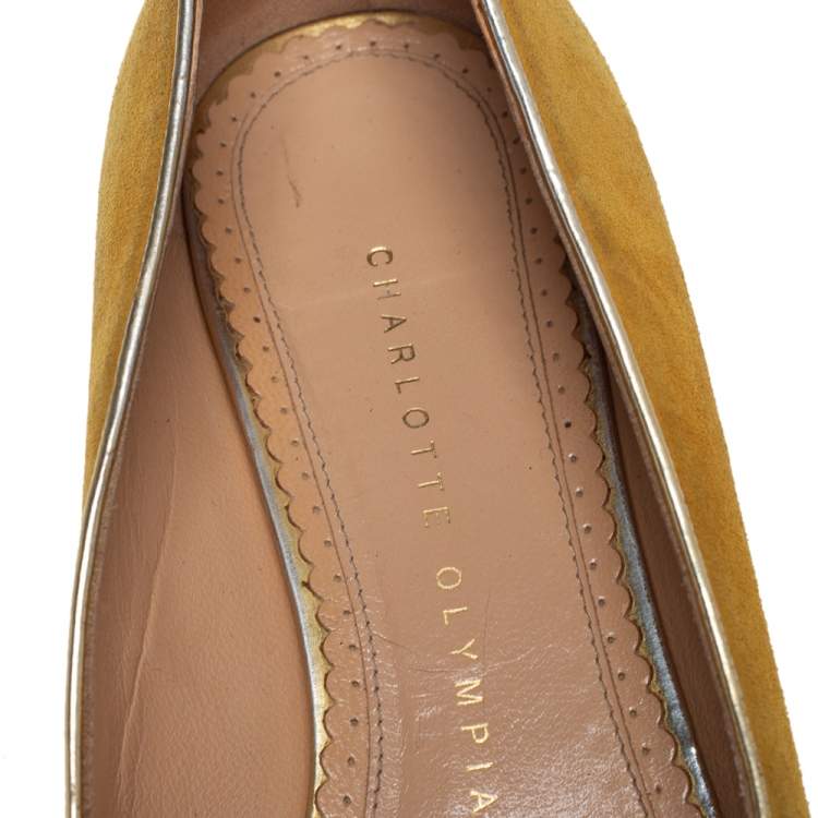 Pre Owned Charlotte Olympia Yellow Suede Ballet Flats Size 36.5